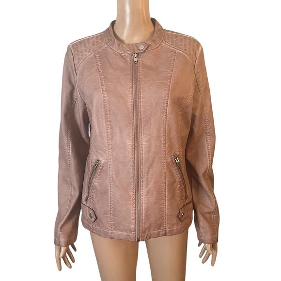 Sebby Collection Moto Jacket Womens Large Pink Mauve Faux Leather Zip Front - Picture 1 of 14